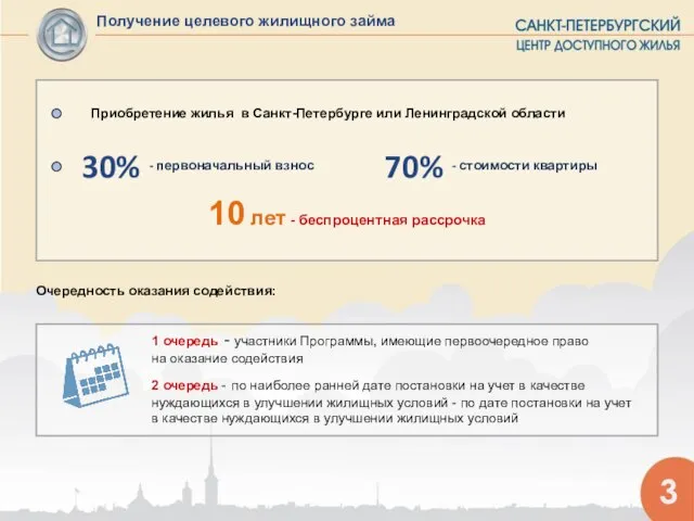 3 Получение целевого жилищного займа 30% - первоначальный взнос - стоимости