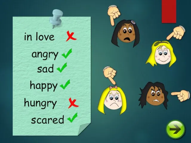 angry sad in love hungry scared happy