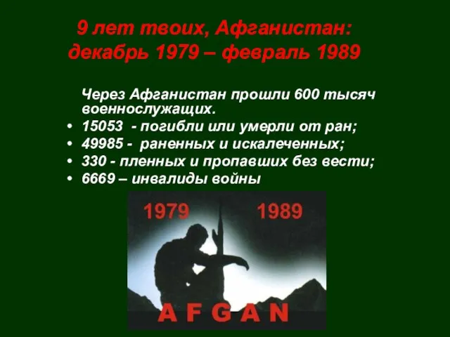 9 лет твоих, Афганистан: декабрь 1979 – февраль 1989 Через Афганистан