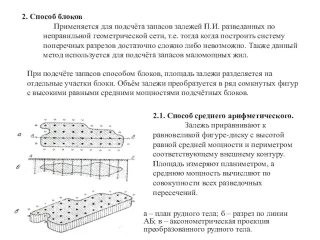 2. Способ блоков Применяется для подсчёта запасов залежей П.И. разведанных по