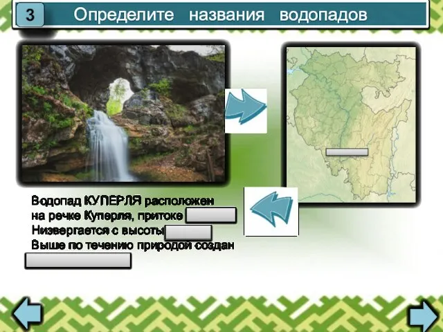 Определите названия водопадов 3 Водопад КУПЕРЛЯ расположен на речке Куперля, притоке