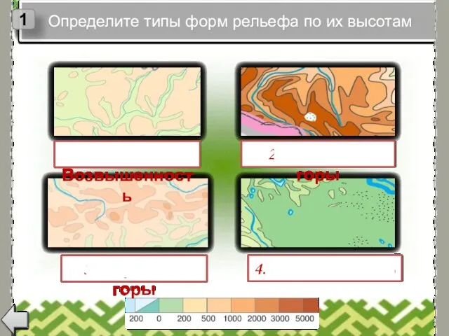 Определите типы форм рельефа по их высотам 1 1. Возвышенность 2.