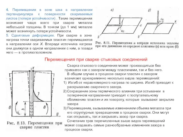 4. Перемещения в зоне шва в направлении перпендикуляра к поверхности свариваемых