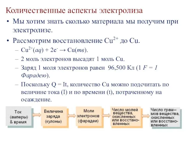 Количественные аспекты электролиза Мы хотим знать сколько материала мы получим при