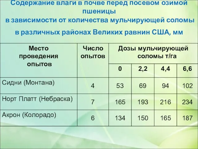 Содержание влаги в почве перед посевом озимой пшеницы в зависимости от