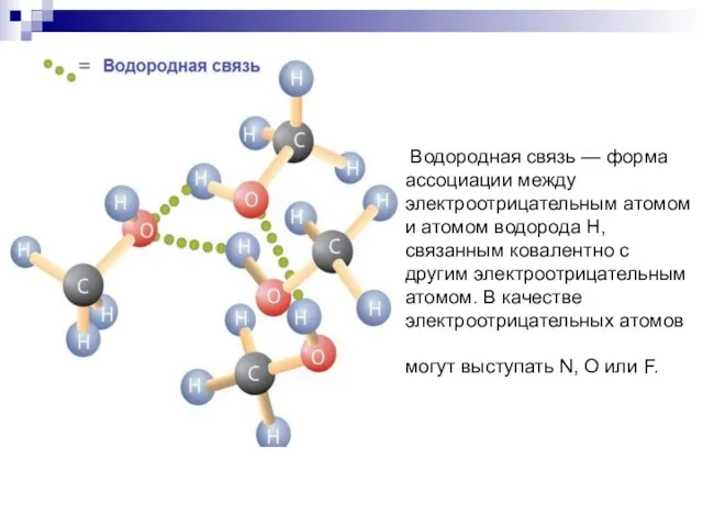 Водородная связь — форма ассоциации между электроотрицательным атомом и атомом водорода