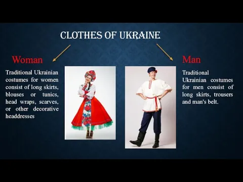 Clothes of Ukraine Man Woman Traditional Ukrainian costumes for women consist