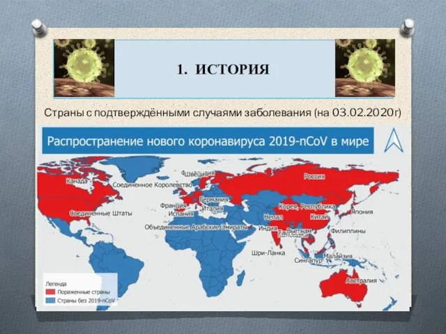 Страны с подтверждёнными случаями заболевания (на 03.02.2020г) 1. ИСТОРИЯ