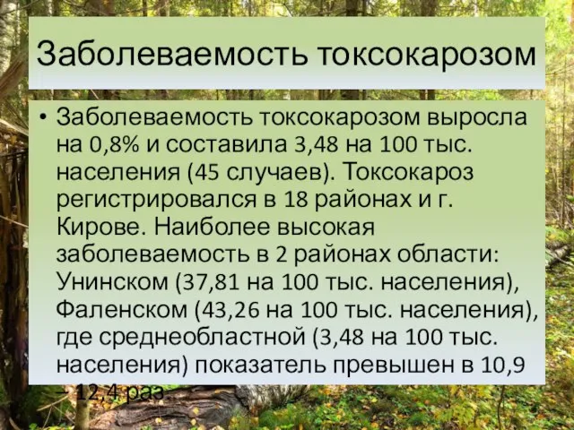 Заболеваемость токсокарозом Заболеваемость токсокарозом выросла на 0,8% и составила 3,48 на