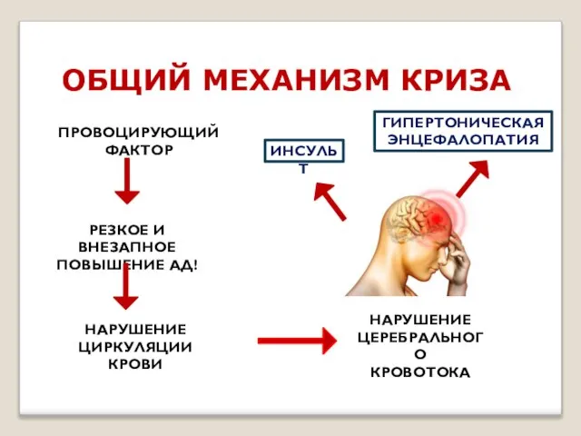 ОБЩИЙ МЕХАНИЗМ КРИЗА ПРОВОЦИРУЮЩИЙ ФАКТОР НАРУШЕНИЕ ЦИРКУЛЯЦИИ КРОВИ РЕЗКОЕ И ВНЕЗАПНОЕ