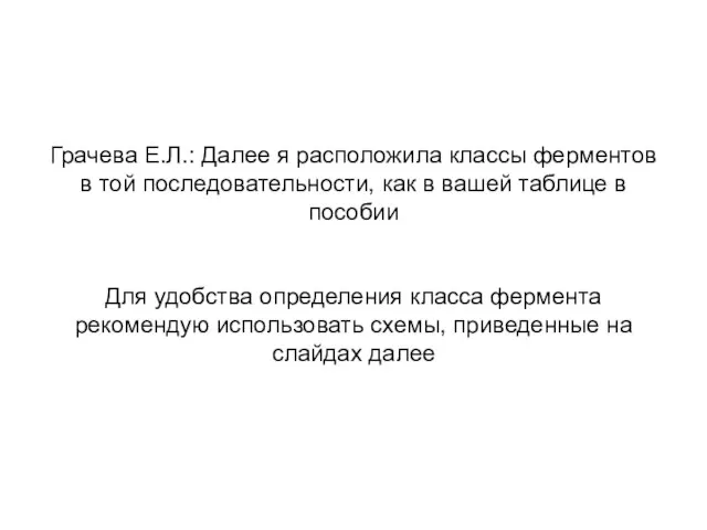 Грачева Е.Л.: Далее я расположила классы ферментов в той последовательности, как