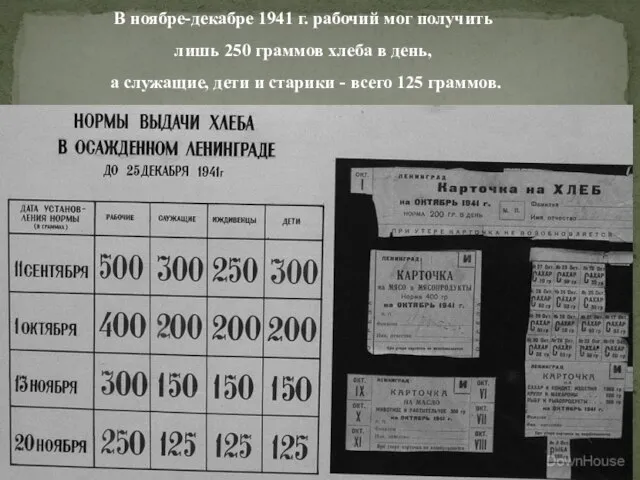 В ноябре-декабре 1941 г. рабочий мог получить лишь 250 граммов хлеба