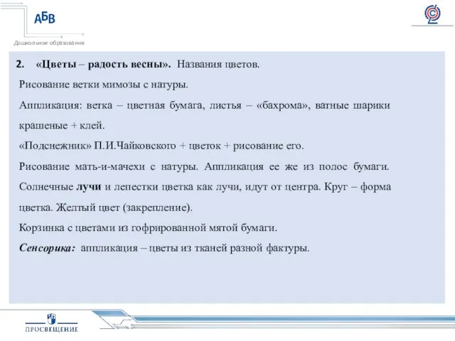 «Цветы – радость весны». Названия цветов. Рисование ветки мимозы с натуры.