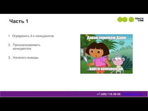 Определить 3-х конкурентов Проанализировать конкурентов Написать выводы info@teachline.ru +7 (495) 118-39-56 Часть 1