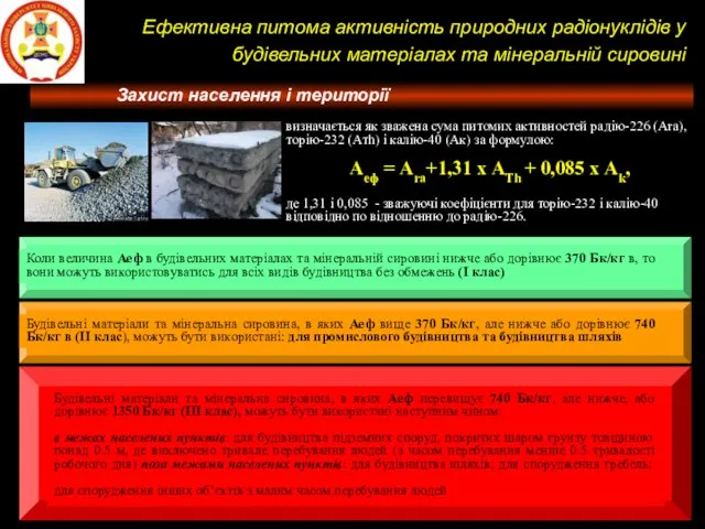 Ефективна питома активність природних радіонуклідів у будівельних матеріалах та мінеральній сировині