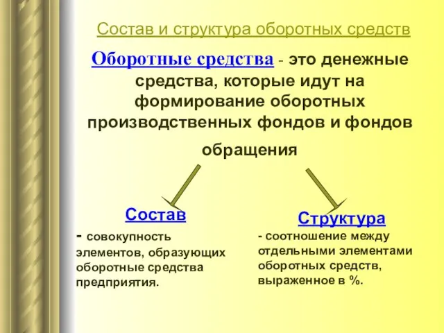 Оборотные средства - это денежные средства, которые идут на формирование оборотных