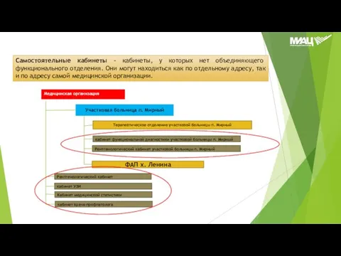 Самостоятельные кабинеты – кабинеты, у которых нет объединяющего функционального отделения. Они