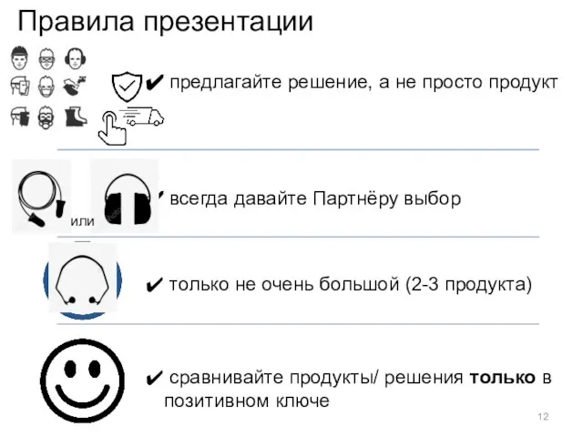 Правила презентации предлагайте решение, а не просто продукт всегда давайте Партнёру