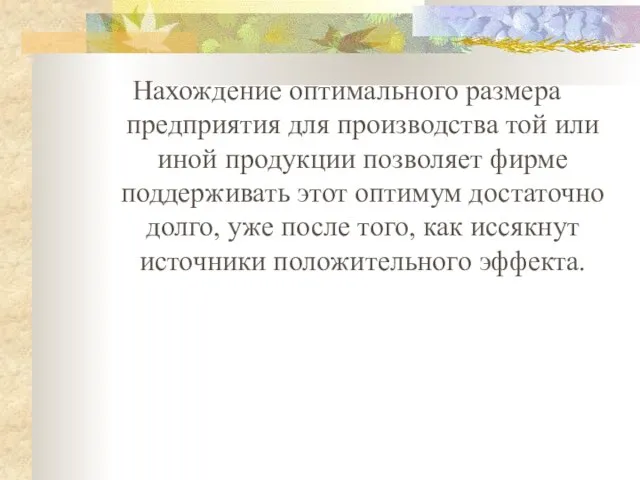 Нахождение оптимального размера предприятия для производства той или иной продукции позволяет