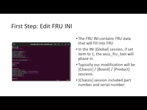 First Step: Edit FRU INI The FRU INI contains FRU data