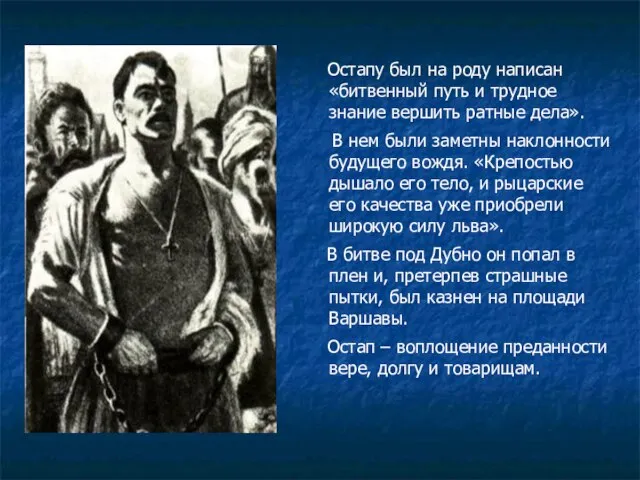 Остапу был на роду написан «битвенный путь и трудное знание вершить