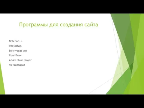 Программы для создания сайта NotePad++ Photoshop Sony vegas pro CorelDraw Adobe flash player Фотоаппарат