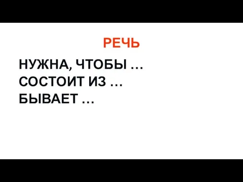 РЕЧЬ НУЖНА, ЧТОБЫ … СОСТОИТ ИЗ … БЫВАЕТ …