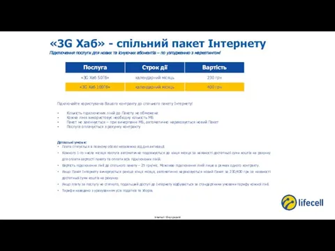 «3G Хаб» - спільний пакет Інтернету Підключення послуги для нових та