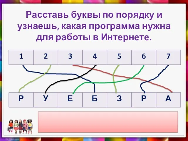 Расставь буквы по порядку и узнаешь, какая программа нужна для работы в Интернете.