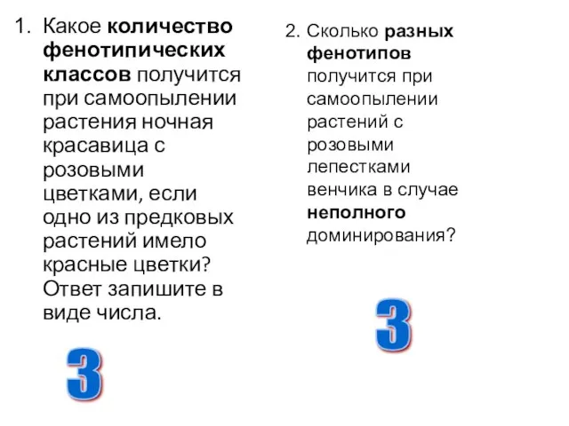 Какое количество фенотипических классов получится при самоопылении растения ночная красавица с