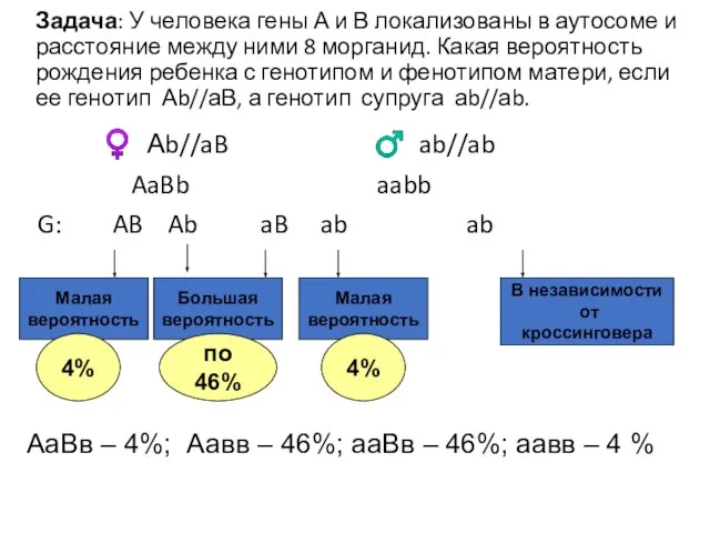 Задача: У человека гены А и В локализованы в аутосоме и