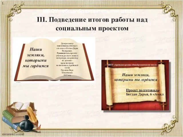 III. Подведение итогов работы над социальным проектом 1. Наши земляки, которыми