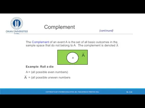 Complement The Complement of an event A is the set of