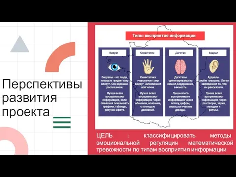 Перспективы развития проекта ЦЕЛЬ : классифицировать методы эмоциональной регуляции математической тревожности по типам восприятия информации