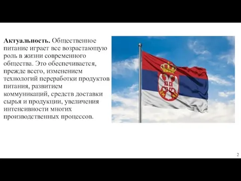 Актуальность. Общественное питание играет все возрастающую роль в жизни современного общества.