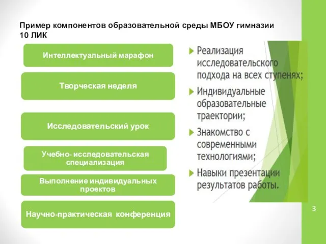 Пример компонентов образовательной среды МБОУ гимназии 10 ЛИК