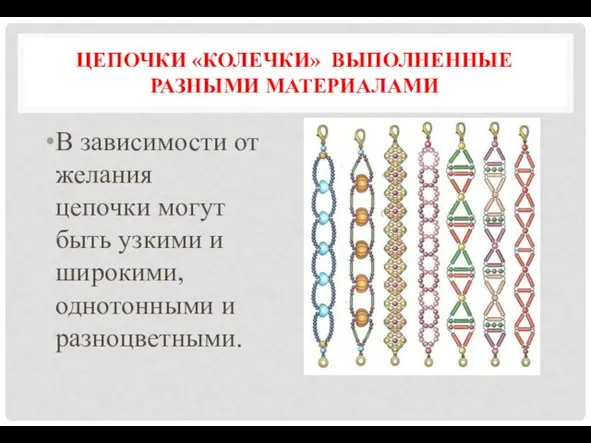 ЦЕПОЧКИ «КОЛЕЧКИ» ВЫПОЛНЕННЫЕ РАЗНЫМИ МАТЕРИАЛАМИ В зависимости от желания цепочки могут