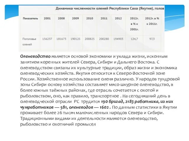 Оленеводство является основой экономики и уклада жизни, исконным занятием коренных жителей