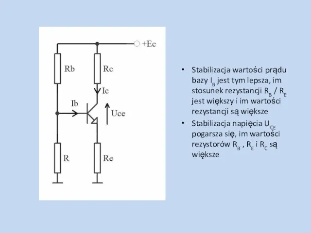 Stabilizacja wartości prądu bazy IB jest tym lepsza, im stosunek rezystancji
