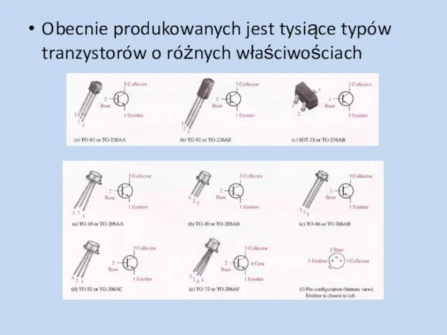 Obecnie produkowanych jest tysiące typów tranzystorów o różnych właściwościach