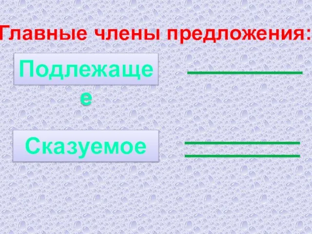 Главные члены предложения: Подлежащее Сказуемое