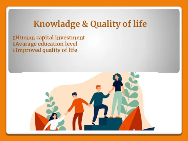 Knowladge & Quality of life Human capital investment Avarage education level Improved quality of life