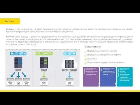 Хостинг Сервер – это компьютер, который предназначен для решения определенных задач