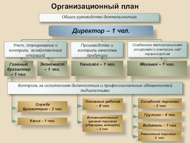 Организационный план Контроль за исполнением должностных и профессиональных обязанностей подчиненными