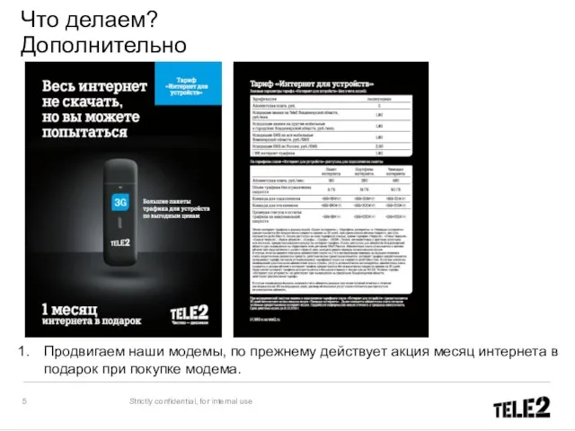 Что делаем? Дополнительно Продвигаем наши модемы, по прежнему действует акция месяц