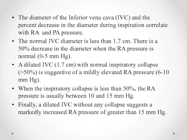 The diameter of the Inferior vena cava (IVC) and the percent