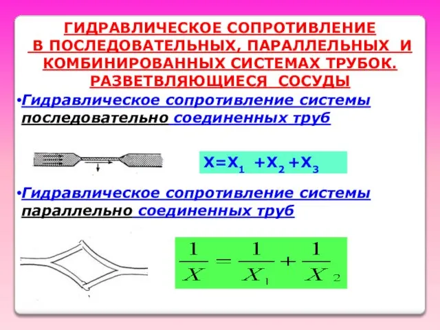 ГИДРАВЛИЧЕСКОЕ СОПРОТИВЛЕНИЕ В ПОСЛЕДОВАТЕЛЬНЫХ, ПАРАЛЛЕЛЬНЫХ И КОМБИНИРОВАННЫХ СИСТЕМАХ ТРУБОК. РАЗВЕТВЛЯЮЩИЕСЯ СОСУДЫ