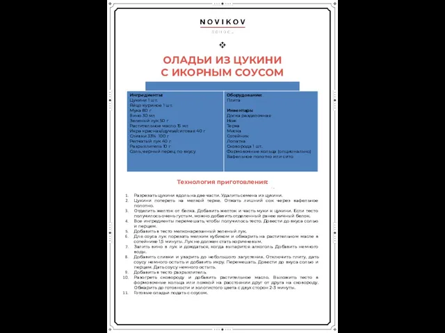 ОЛАДЬИ ИЗ ЦУКИНИ С ИКОРНЫМ СОУСОМ Технология приготовления: Разрезать цукини вдоль