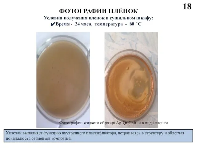 ФОТОГРАФИИ ПЛЁНОК Условия получения пленок в сушильном шкафу: Время - 24