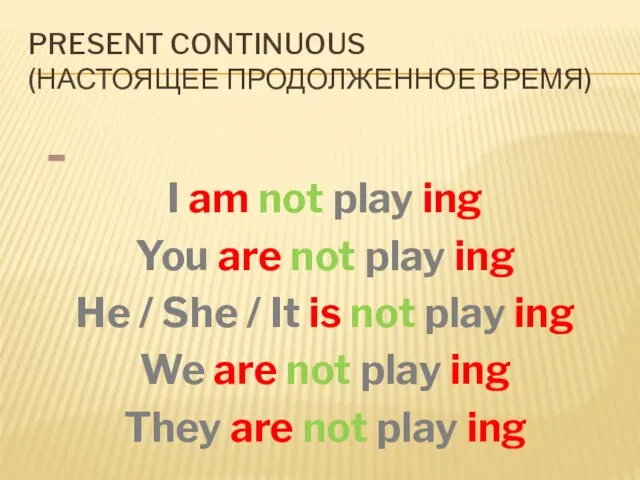 PRESENT CONTINUOUS (НАСТОЯЩЕЕ ПРОДОЛЖЕННОЕ ВРЕМЯ) I am not play ing You